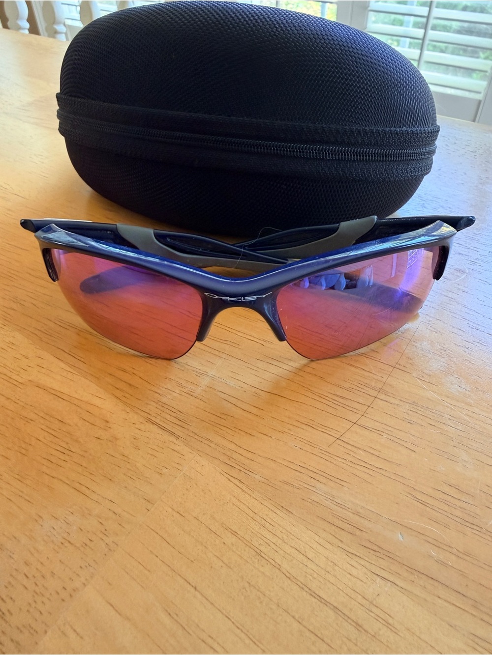 Oakley Sport Wrap Sunglasses with Mirrored Pink-Orange Golf Prism Lenses